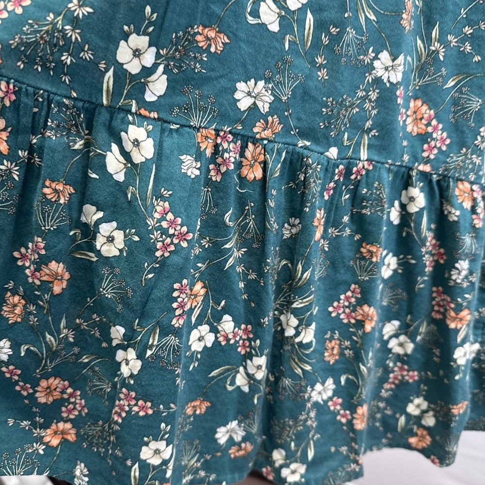 Old Navy Maxi Dress XXL Green Floral Layered Cap Sleeves Pullover V Neck Boho - Picture 5 of 9